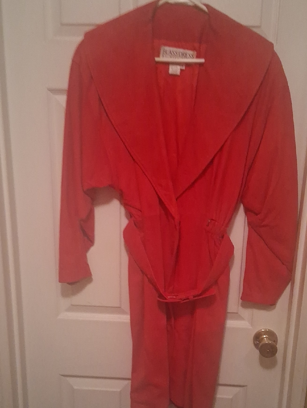 Bill blass Coral-Red Lined Leather Wrap Dress W Belt Size 6 W Shoulder Pads